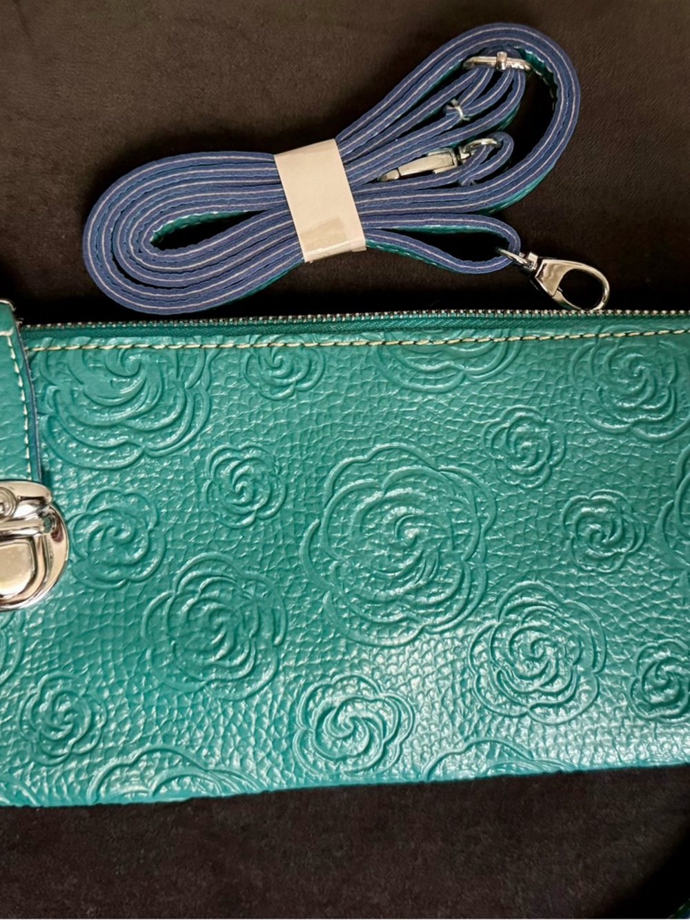 Mellow World Embossed Leather Floral Teal Crossbody Bag with Detachable Strap